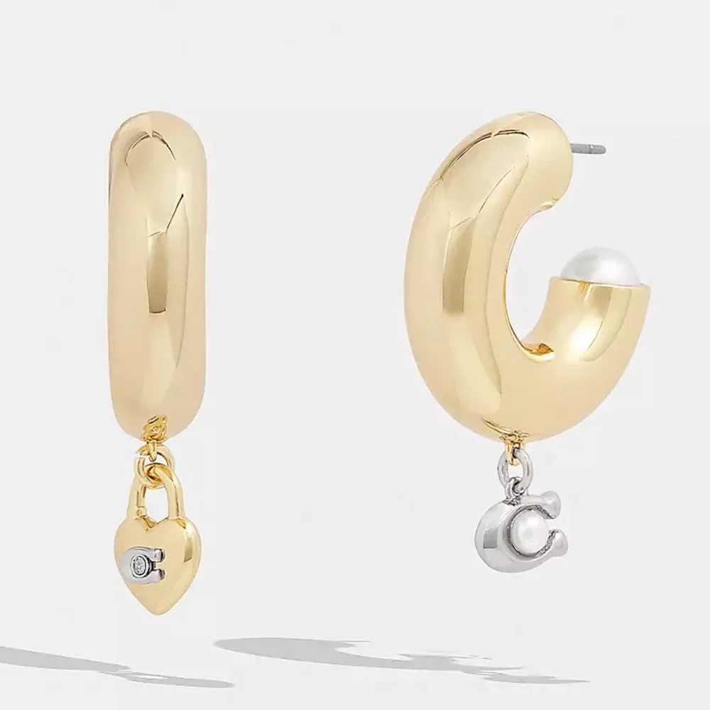 COACH Signature Heart Chubby Hoop Earrings - Picture 2 of 7